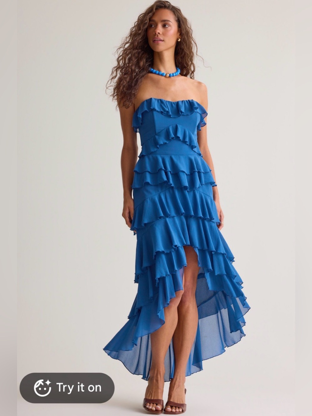 Altar'd State Royal Blue Strapless Ruffle High-Low Dress